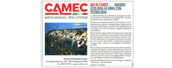 O Giornale di Vicenza fala de nós: as inovações tecnológicas da Camec ao serviço da ecologia