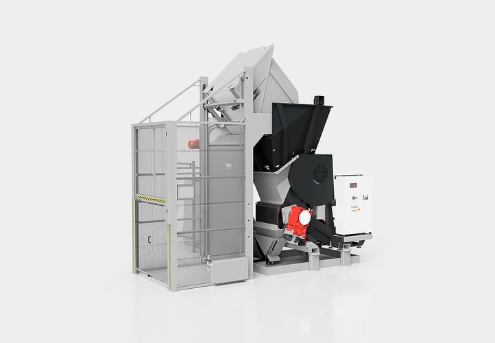Elevadores y volteadores con descarga frontal en instalación de trituración de PET/YOGUR